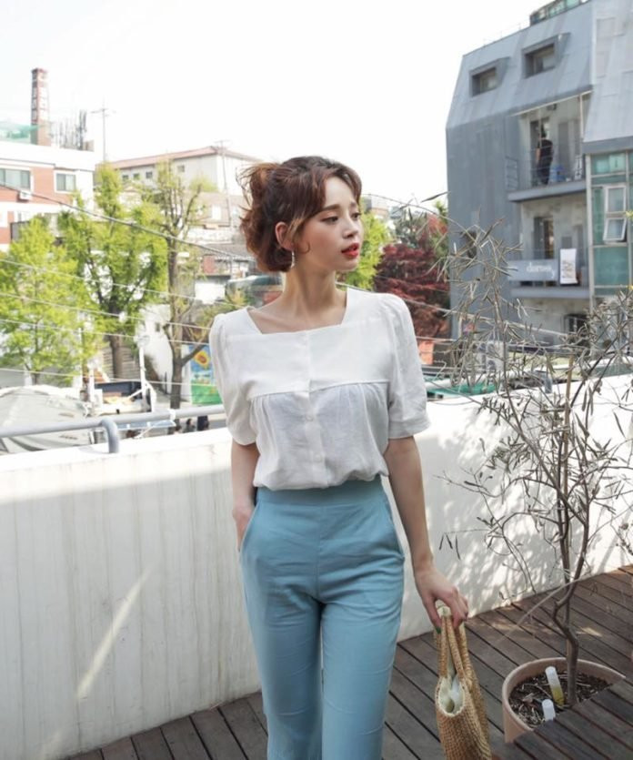 Áo sơ mi cổ vuông thanh lịch