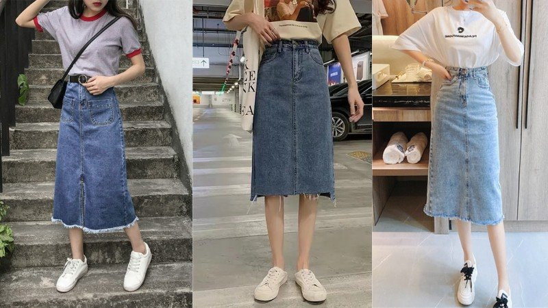 Học Hỏi Ngay 10+ Cách Mix Đồ Với Chân Váy Jean Dài Sành Điệu