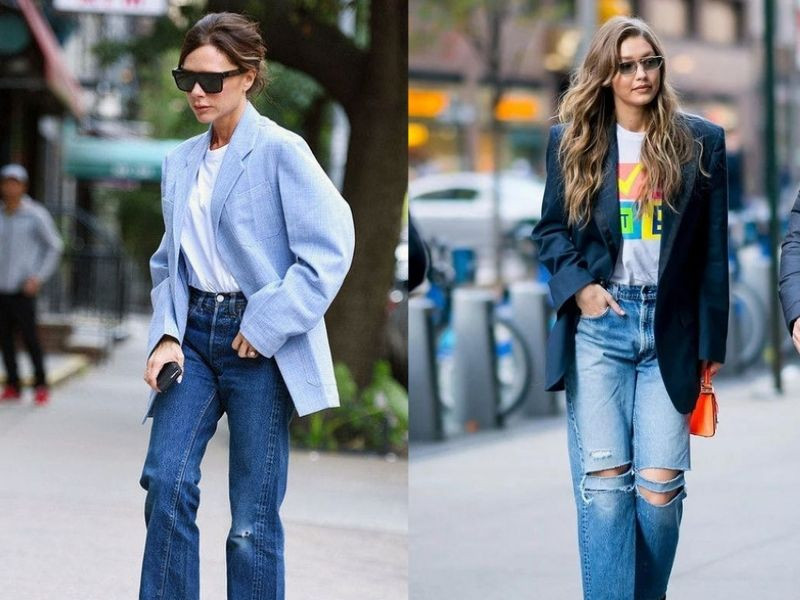 Phối áo blazer với quần jeans