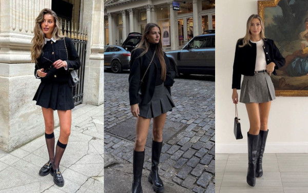 Phối áo khoác dạ tweed với chân váy xòe ngắn