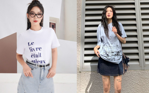 Phối đồ chân váy chữ A ngắn - áo phông