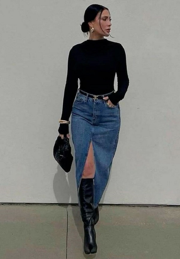 Chân váy jean dài phối với giày gì đẹp, sành điệu, trend hiện nay